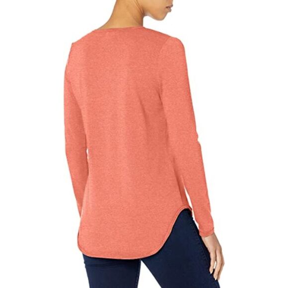 B NEW YORK Womens Stretch Distressed Long Sleeve Scoop Neck T-Shirt - Picture 2 of 2